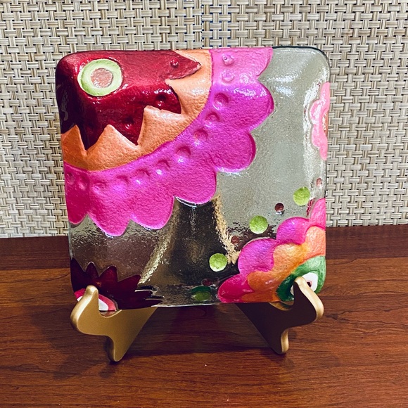 🌟HP🌟VTG 1990s Reverse Painted Fuchsia Floral Glass Dish - Picture 3 of 5